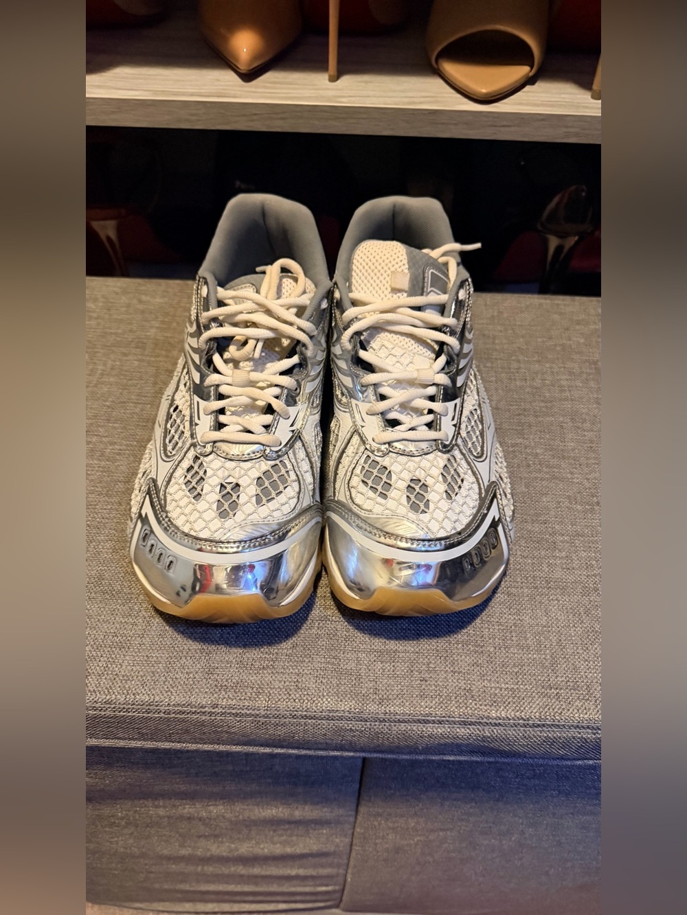 Botega orbit, unisex Metallic Silver Mesh Runner Sneakers